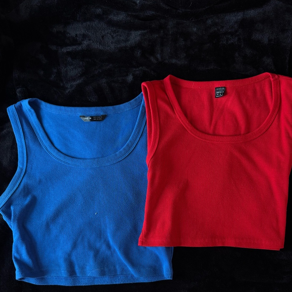 Blue and Red Ribbed Tank Tops - Pair